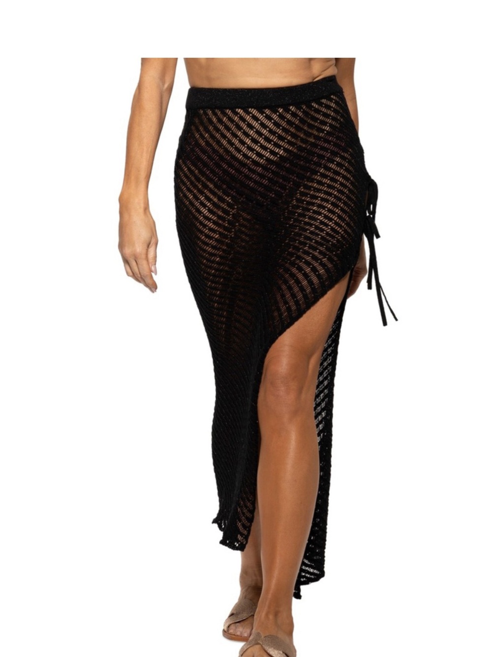 Dotti Cover up- Sheer Knit Black Side-Slit Maxi Skirt - NWT